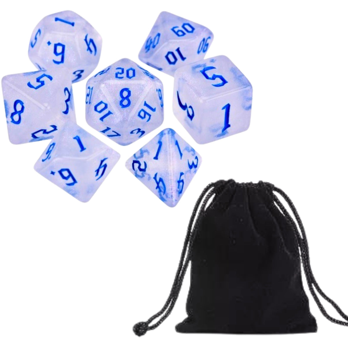 Conjunto de Dados para Rpg Perolado Glitter com N° Azul Conjunto de Dados para Rpg Perolado Glitter com N° Azul